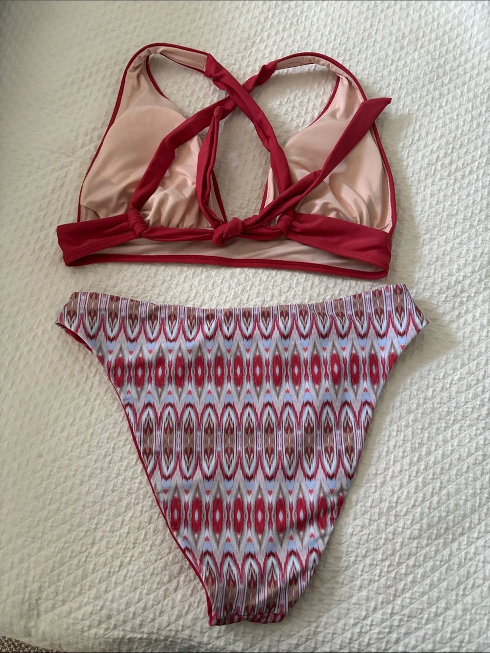 Coral red Strappy Bikini Set